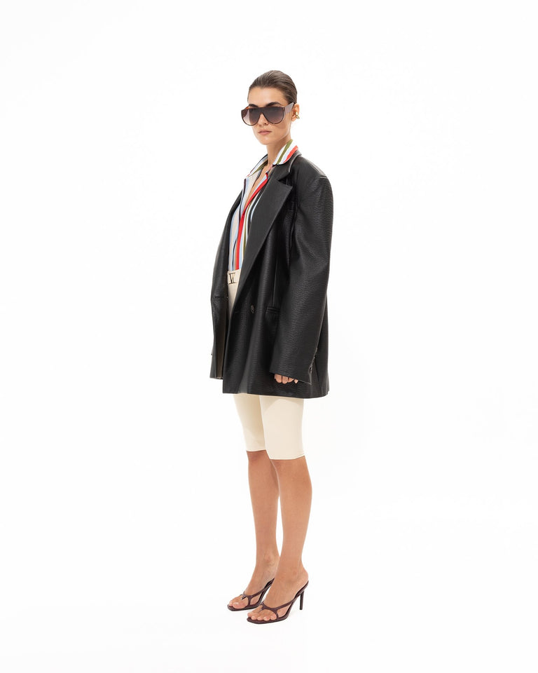 BLACK FAUX LEATHER BLAZER