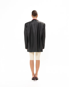 BLACK FAUX LEATHER BLAZER