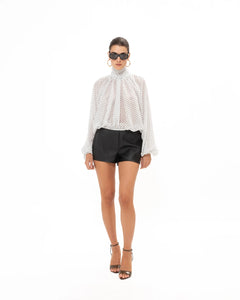 BLACK FAUX LEATHER SHORTS