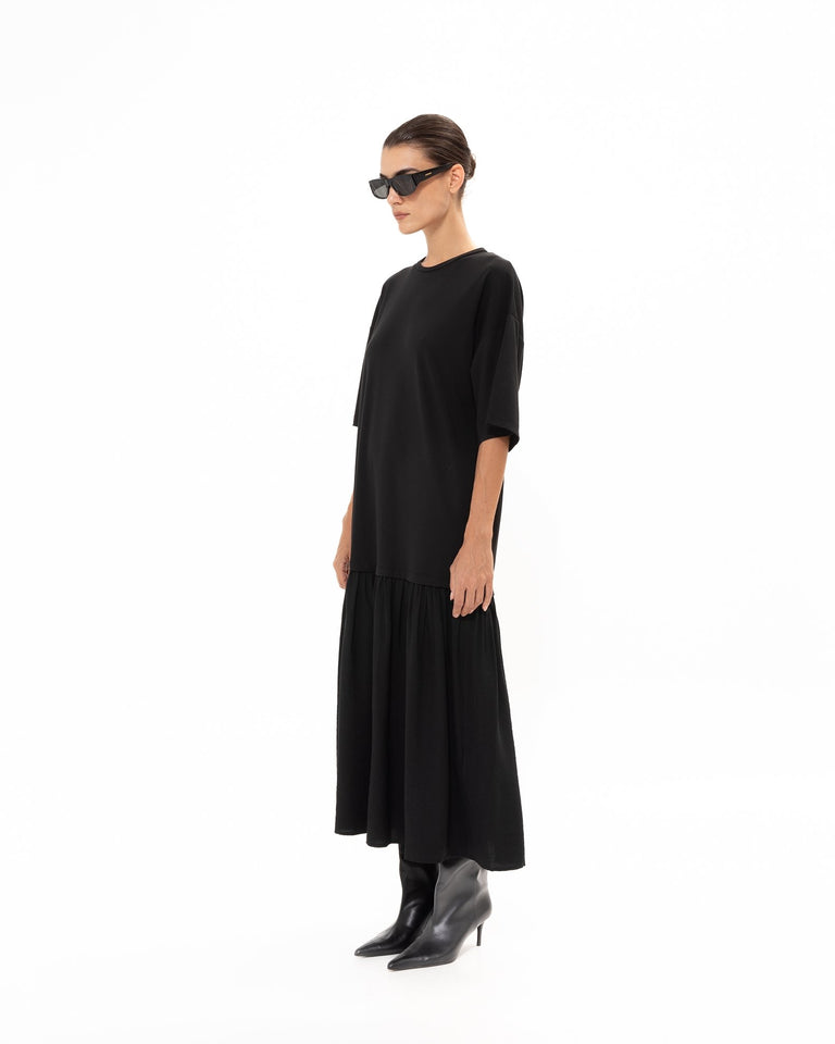 BLACK MIDI COTTON DRESS