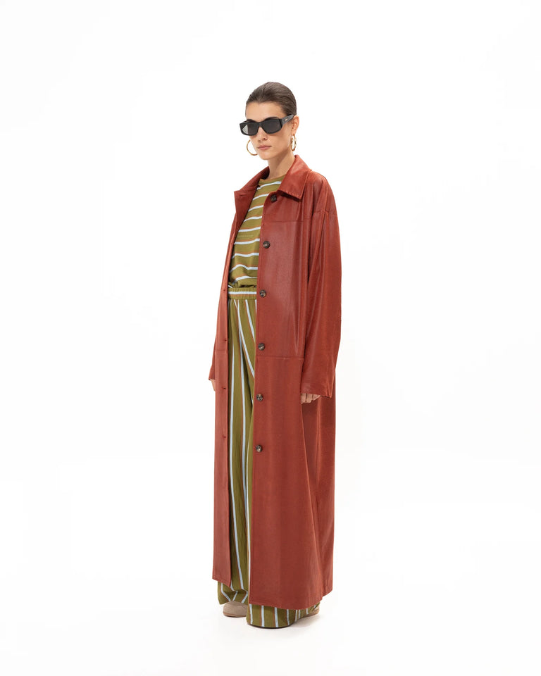 CHERRY FAUX LEATHER COAT