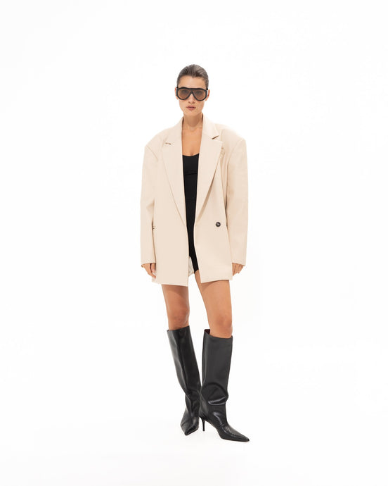 CREME FAUX LEATHER BLAZER
