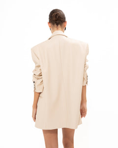 CREME FAUX LEATHER BLAZER