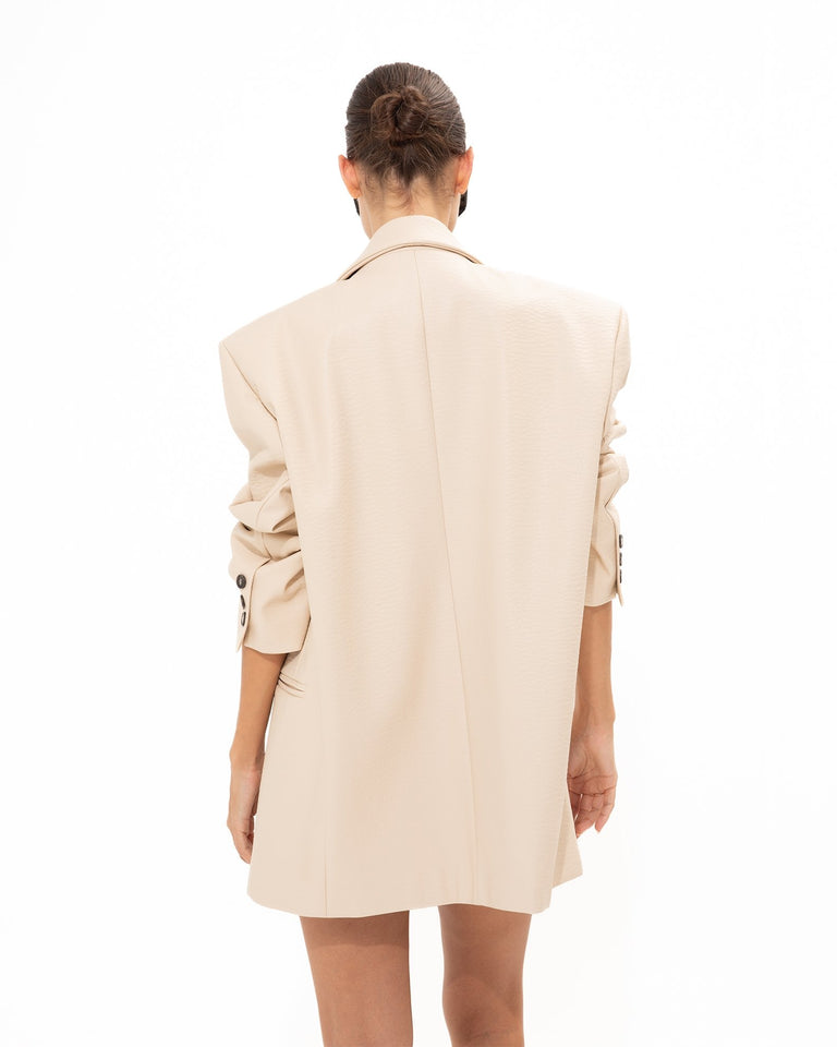 CREME FAUX LEATHER BLAZER