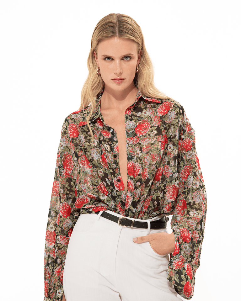 RED FLORAL OS SHIRT