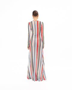 RED STRIPED MESH DRESS