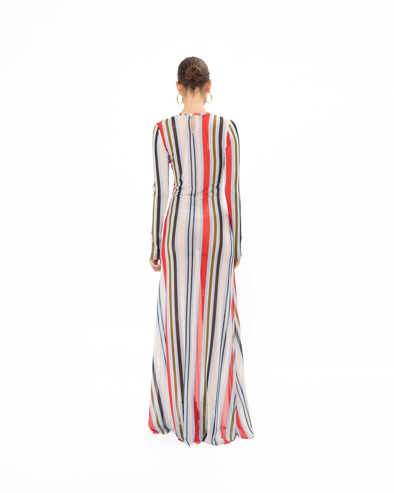RED STRIPED MESH DRESS