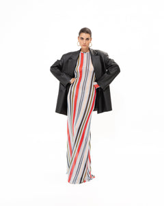 RED STRIPED MESH DRESS