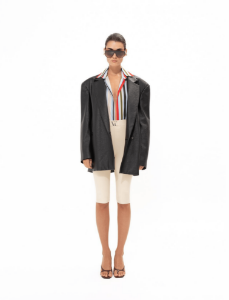 BLACK FAUX LEATHER BLAZER