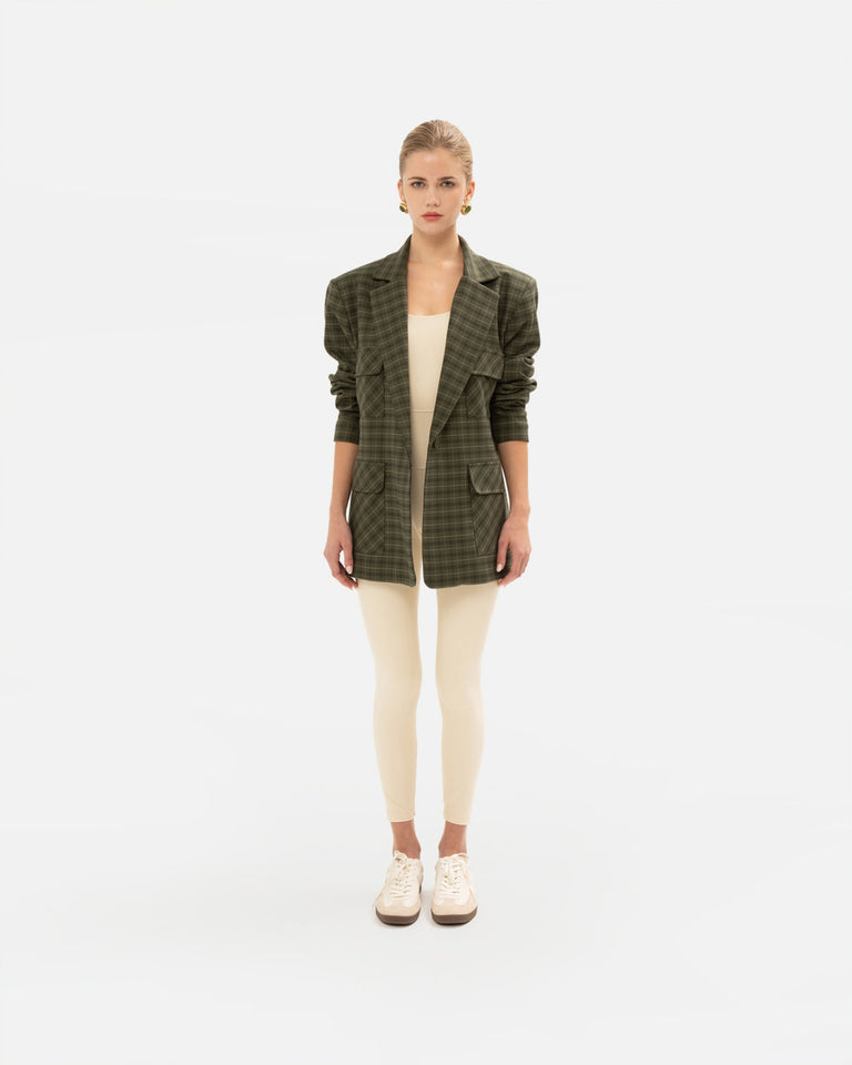 OLIVE CHEQUERED BLAZER