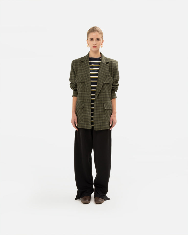 OLIVE CHEQUERED BLAZER