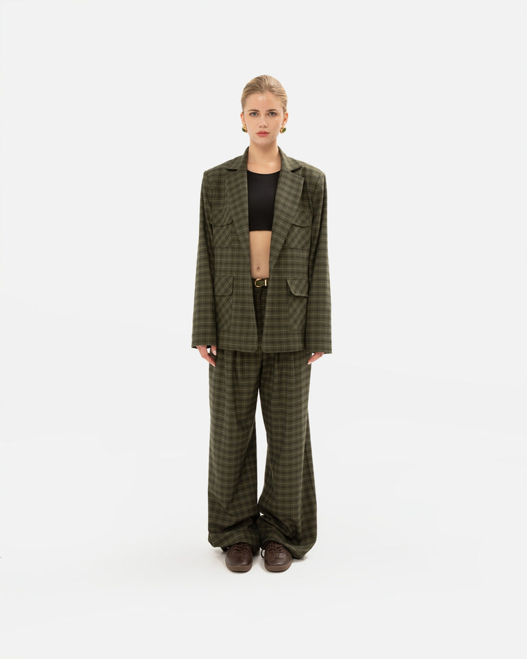 OLIVE CHEQUERED BLAZER