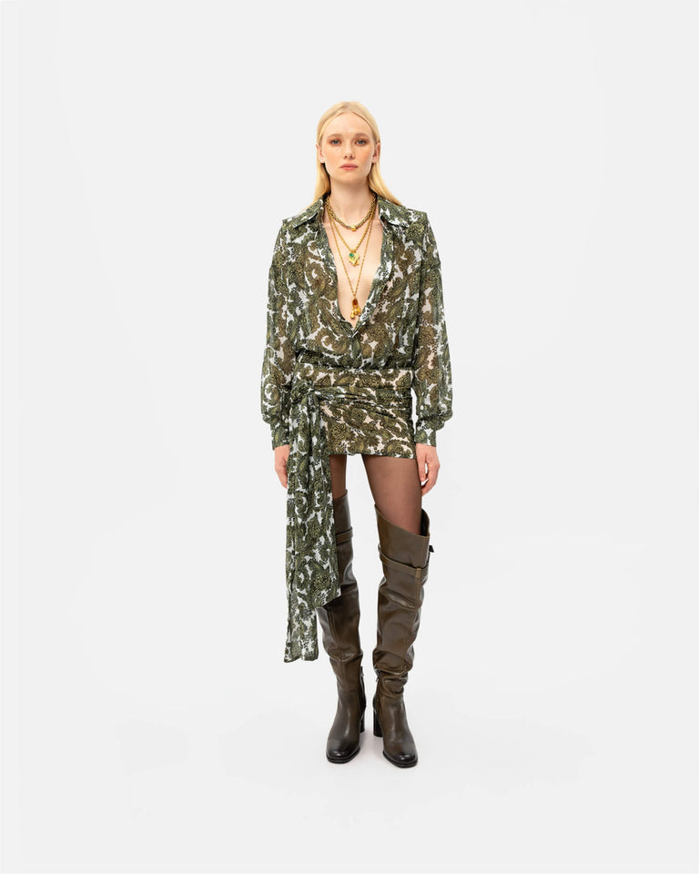 GREEN PAISLEY WRAP SKIRT