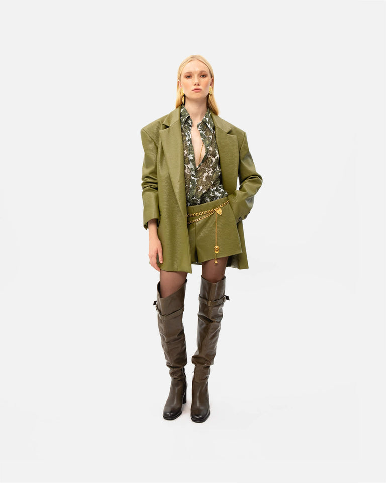 OLIVE FAUX LEATHER SHORTS