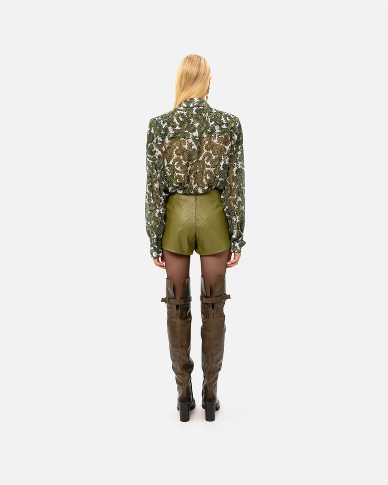 OLIVE FAUX LEATHER SHORTS