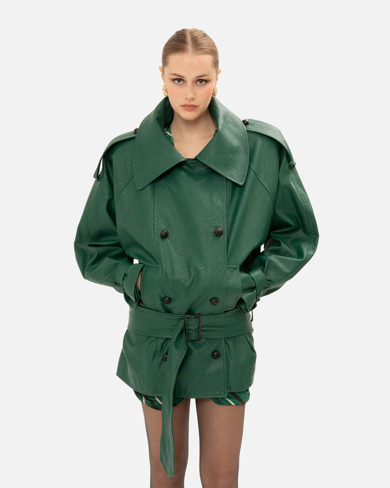 FOREST GREEN FAUX LEATHER JACKET