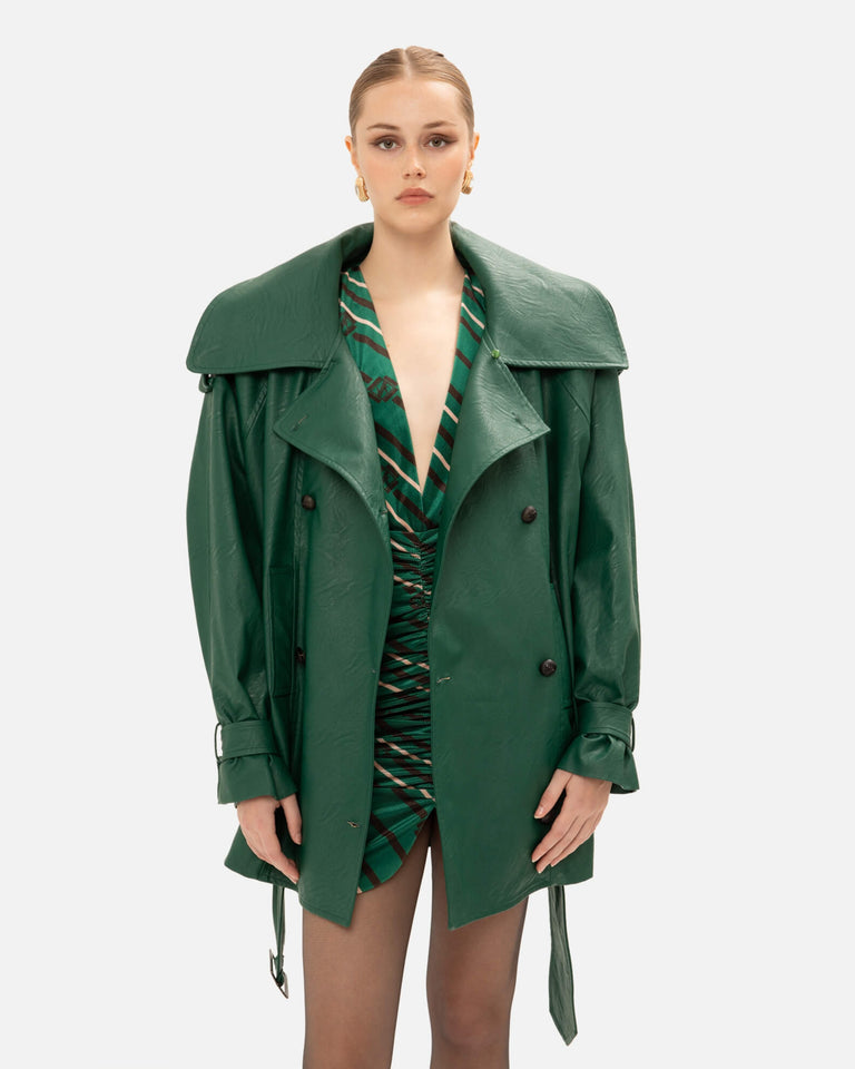 FOREST GREEN FAUX LEATHER JACKET