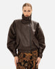 BROWN PANAMA WEAVE FAUX LEATHER JACKET