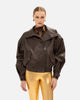 BROWN PANAMA WEAVE FAUX LEATHER JACKET