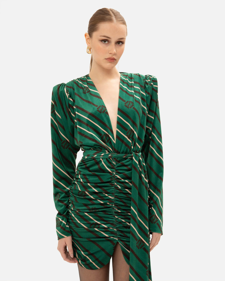 BLACK & GREEN STRIPED MINI DRESS