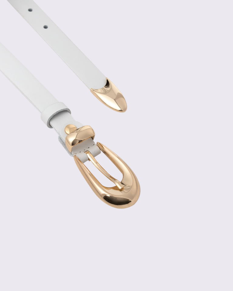 WHITE LEATHER BELT WITH GOLD BUCKLE
