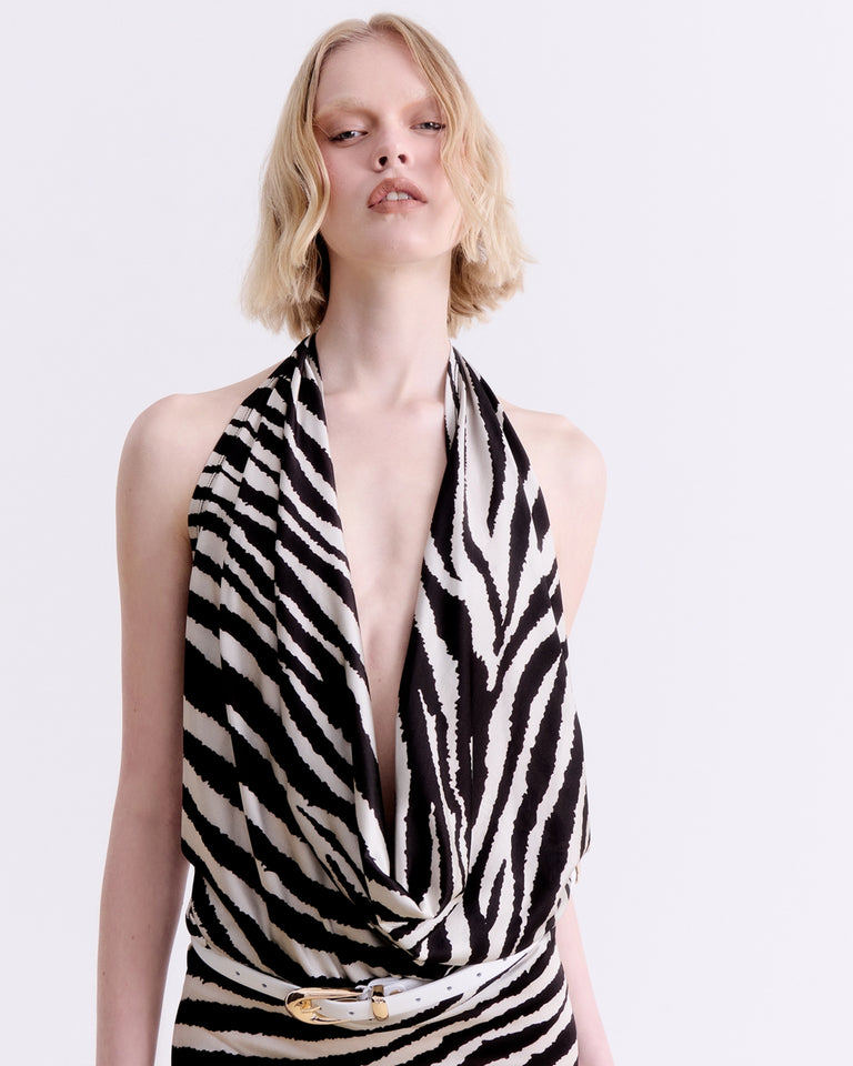 ZEBRA PRINT COWL NECK DRESS