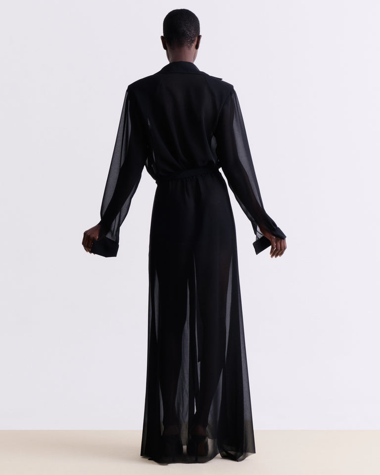 BLACK SILK SHEER MAXI DRESS