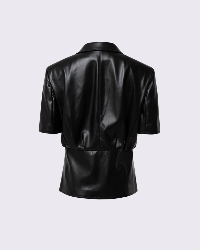 BLACK FAUX LEATHER SHORT-SLEEVE TOP