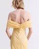 BUTTER YELLOW DRAPED MIDI DRESS