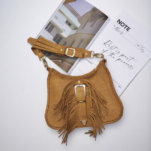 "AERIALS" HONEY SUEDE GOLD SHOULDER BAG