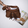 "AERIALS" CHOCOLATE SUEDE NICKEL SHOULDER BAG