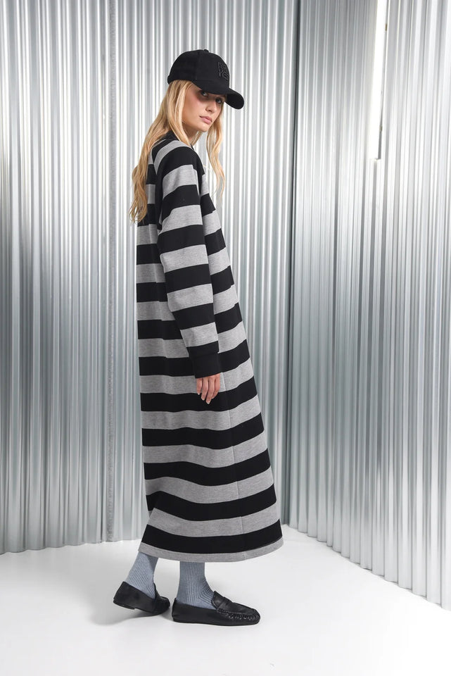YAMATA LONG DRESS GREY/BLACK