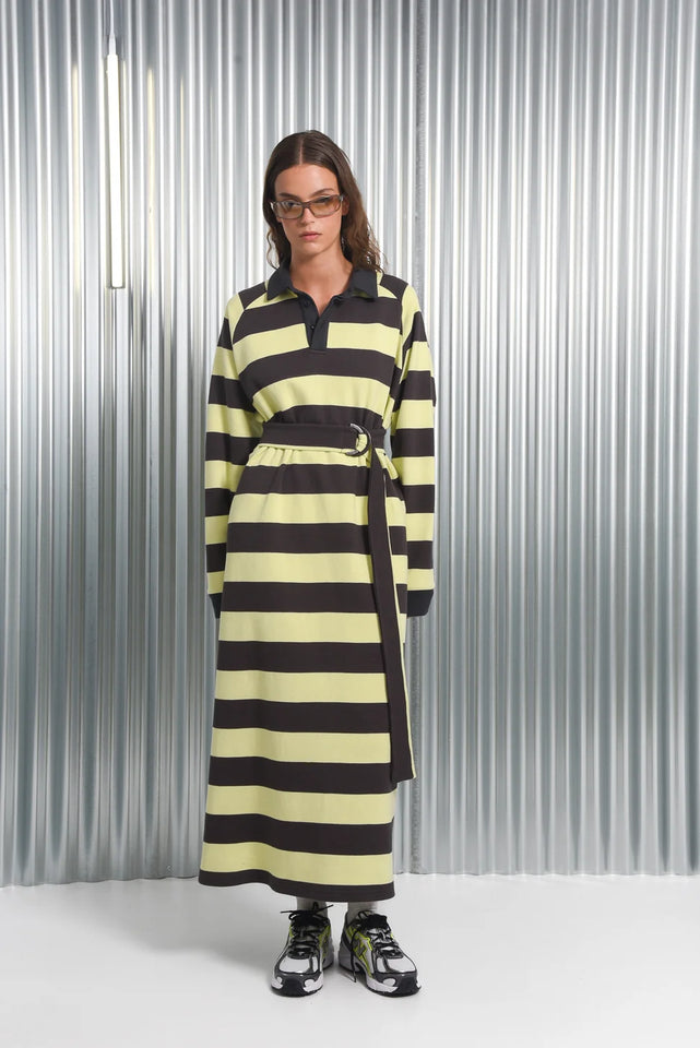 YAMATA LONG DRESS YELLOW/BROWN