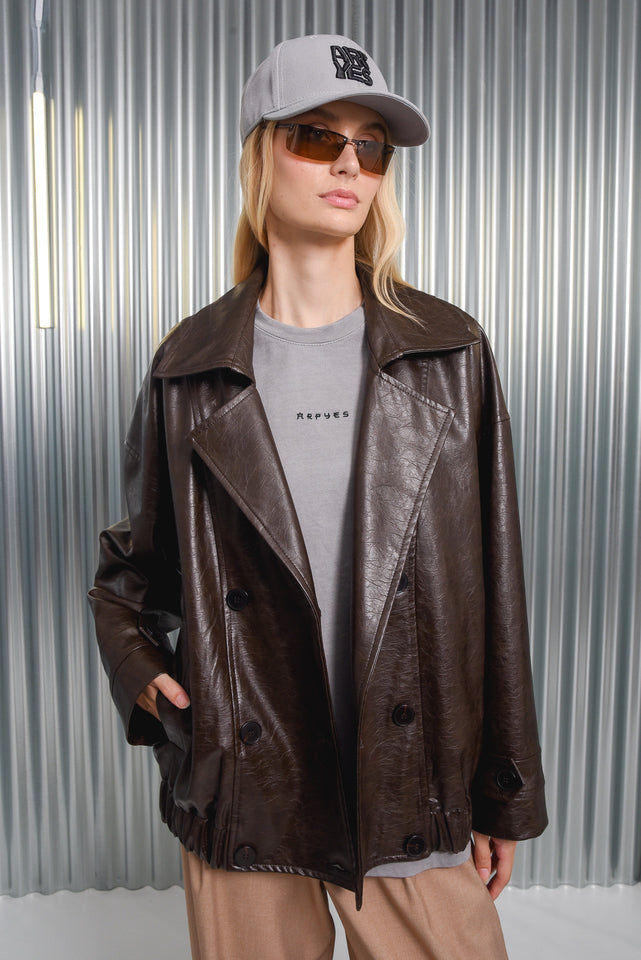 HEBI FAUX LEATHER JACKET |BROWN