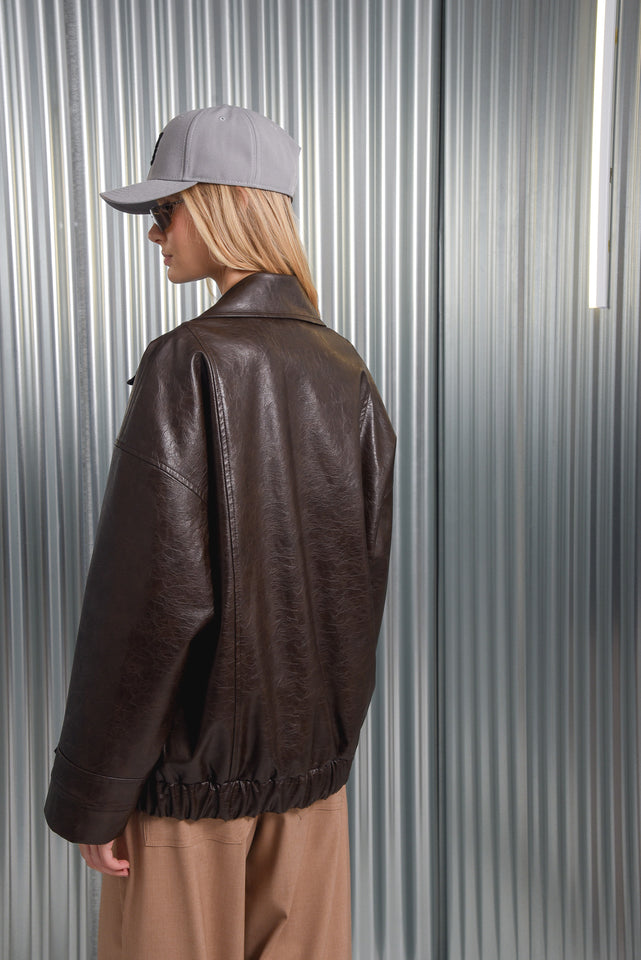 HEBI FAUX LEATHER JACKET |BROWN