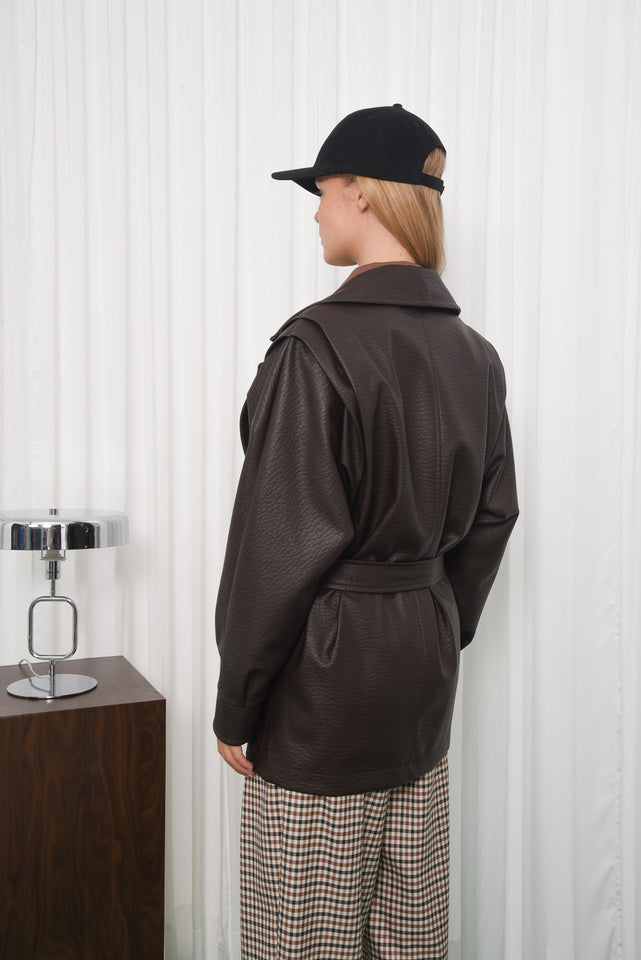 IMPROVE FAUX LEATHER JACKET |BROWN