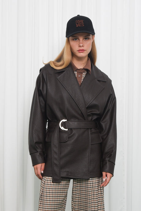 IMPROVE FAUX LEATHER JACKET |BROWN