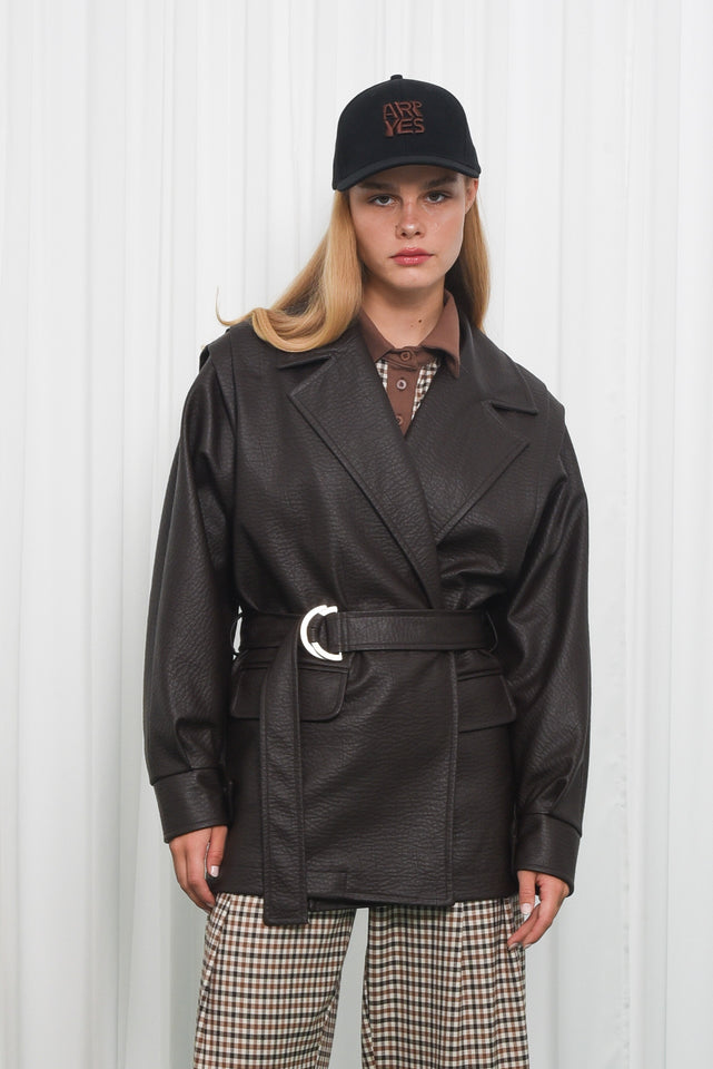 IMPROVE FAUX LEATHER JACKET |BROWN