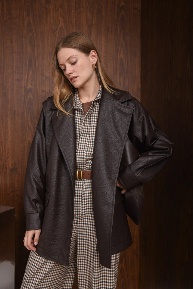 IMPROVE FAUX LEATHER JACKET |BROWN