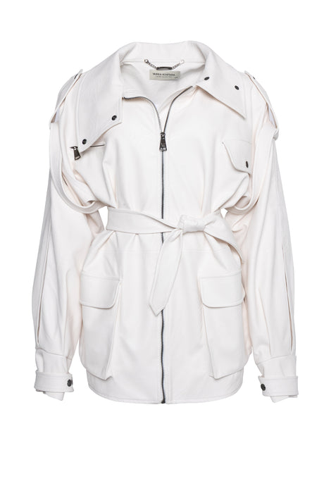 WHITE FAUX LEATHER JACKET