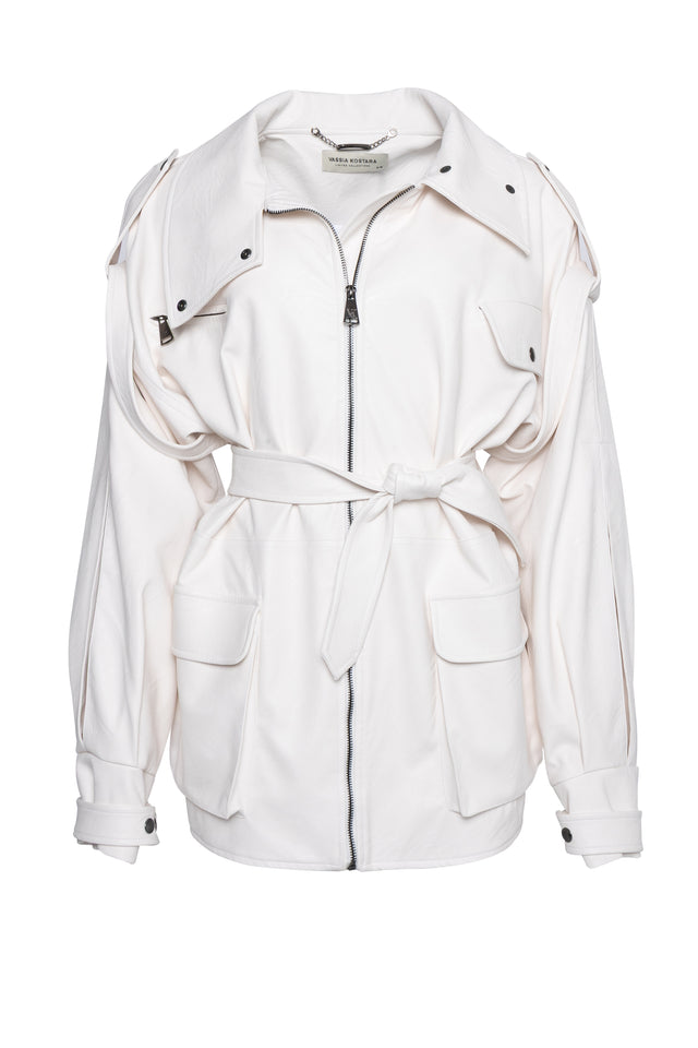 WHITE FAUX LEATHER JACKET