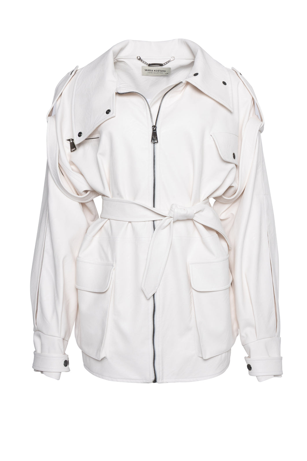 WHITE FAUX LEATHER JACKET