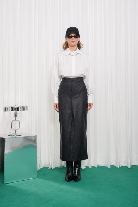 PURPOSE FAUX LEATHER MIDI SKIRT |BLACK