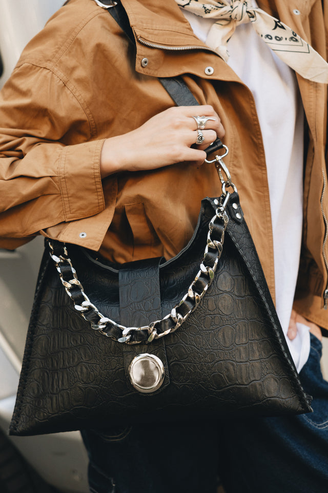 "TO THE WILDER" BLACK NICKEL SHOULDER BAG