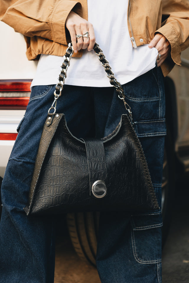 "TO THE WILDER" BLACK NICKEL SHOULDER BAG