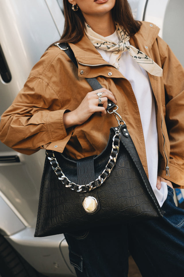 "TO THE WILDER" BLACK NICKEL SHOULDER BAG