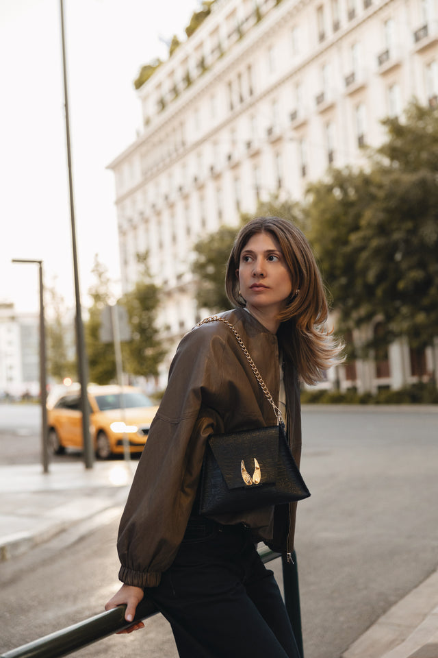 "WINGS" SMALL BLACK GOLD SHOULDER BAG