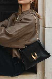 "WINGS" SMALL BLACK GOLD SHOULDER BAG