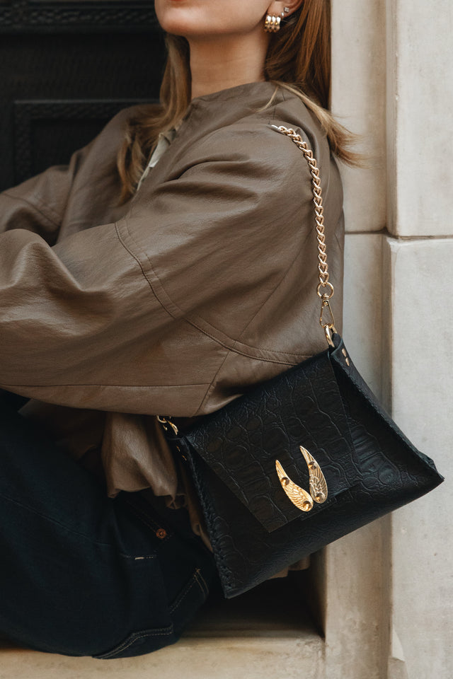 "WINGS" SMALL BLACK GOLD SHOULDER BAG