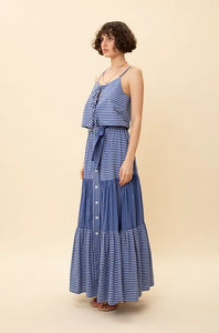 TIERED STRIPED BUTTONED MAXI SKIRT